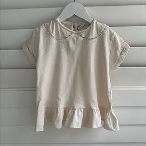 Zara Cream Ruffle Short Sleeve Tee